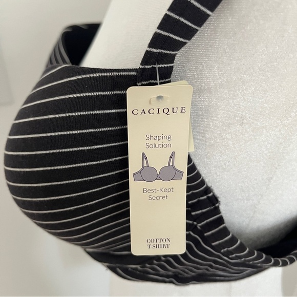 cacique Sz 42B T-shirt bra Black And White Stripped Lightly Lined Full Coverage - Picture 3 of 3